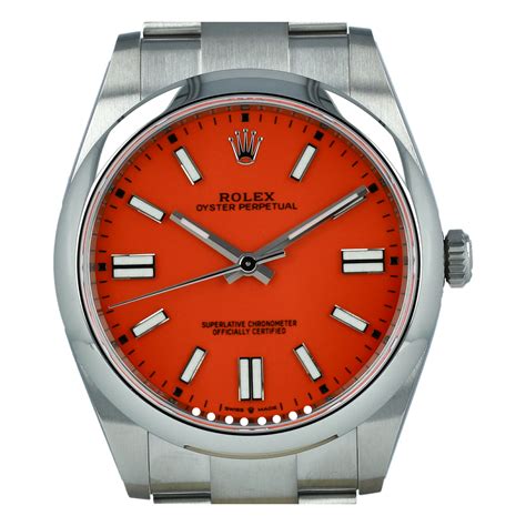 rolex osyter perpetual 124300 with coral red dial|rolex oyster perpetual price.